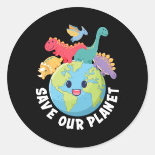 Adesivo Redondo Salve nosso planeta Dinossauro Dia da Terra Crianç