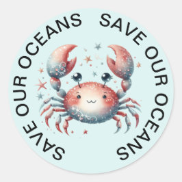 Adesivo Redondo Salve nossos Oceanos Crab Stickers