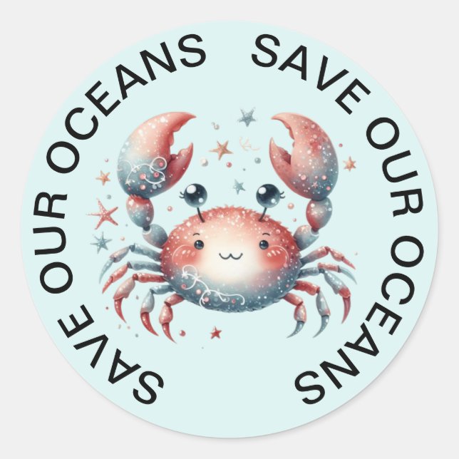 Adesivo Redondo Salve nossos Oceanos Crab Stickers (Frente)