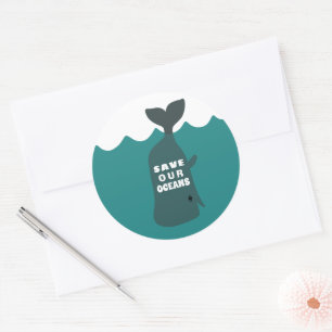 Adesivo Redondo Salve Nossos Oceanos Crianças de Baleia de Arte Am