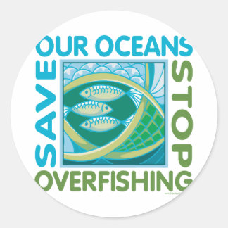 Adesivo Redondo Salve nossos oceanos - Pare de sobrepesca
