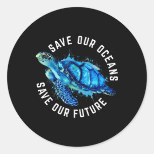Adesivo Redondo Salve nossos oceanos Turtle Earth Day Pro Environm