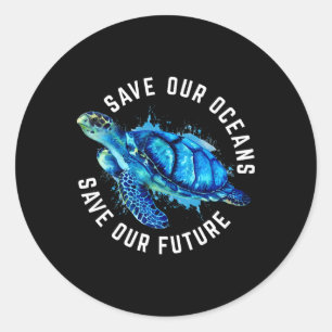 Adesivo Redondo Salve nossos oceanos Turtle Earth Day Pro Environm