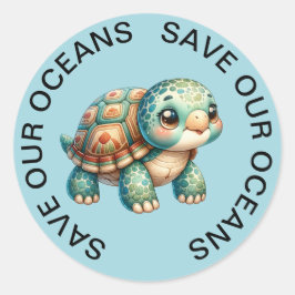 Adesivo Redondo Salve nossos Oceanos Turtle Stickers