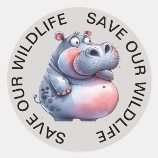 Adesivo Redondo Salve nossos Stickers, Gráfico Hippopotamus