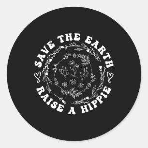 Adesivo Redondo Salve O Dia Da Terra Levante Uma Natureza Hippie Q