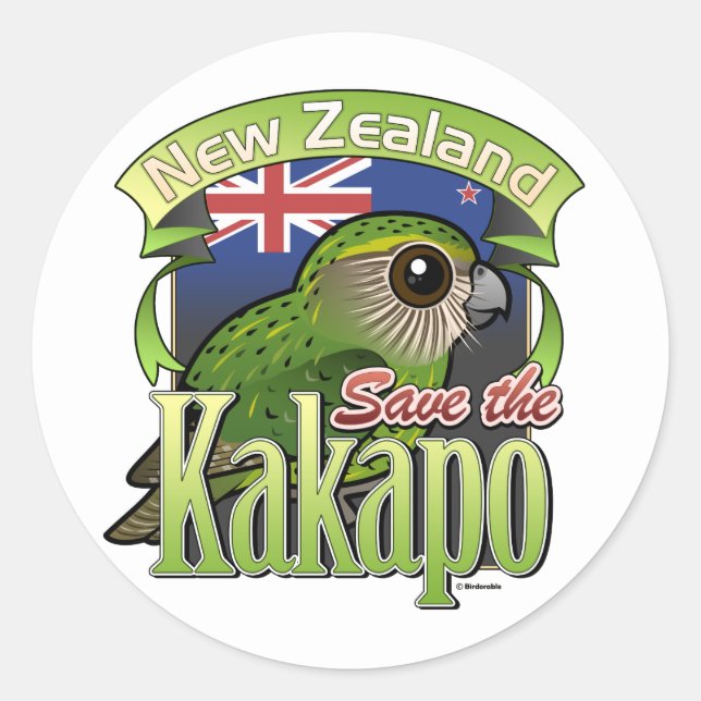 Adesivo Redondo Salve o Kakapo da Nova Zelândia (Frente)