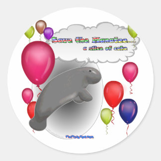 Adesivo Redondo Salve o Manatee... uma fatia de bolo