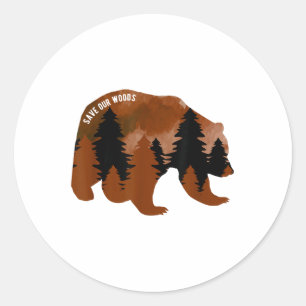 Adesivo Redondo Salve o nosso Urso de Proteção Ambiental das Flore