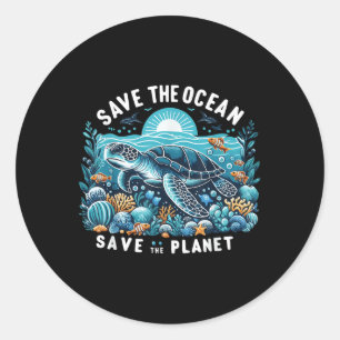 Adesivo Redondo Salve O Oceano Salvar A Tartaruga Legal Do Planeta