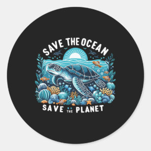 Adesivo Redondo Salve O Oceano Salvar A Tartaruga Legal Do Planeta