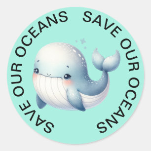 Adesivo Redondo Salve os nossos 'Oceans' de baleia