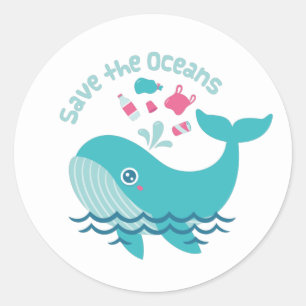 Adesivo Redondo Salve os Oceanos, Baleia Fofa Implora