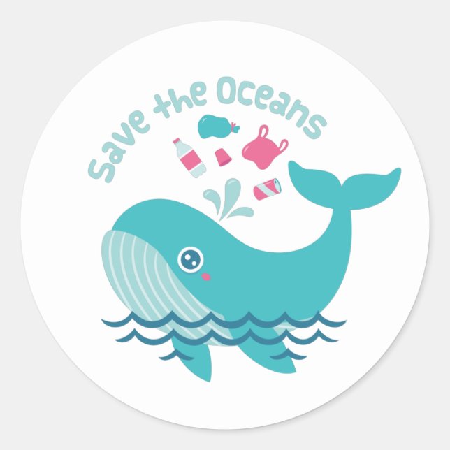 Adesivo Redondo Salve os Oceanos, Baleia Fofa Implora (Frente)