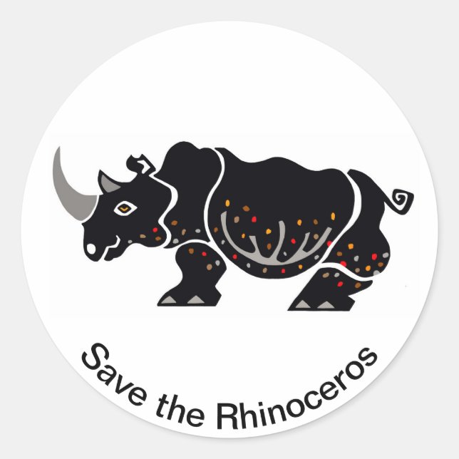 Adesivo Redondo Salve os RHINOCEROS - Conservação -África (Frente)