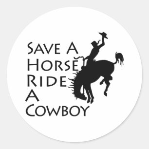 Adesivo Redondo Salve Um Cavalo Andando Um Cowboy