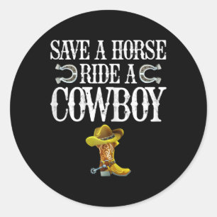 Adesivo Redondo Salve Um Cavalo Andando Um Cowboy
