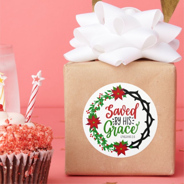 Adesivo Redondo Salvo por Sua Graça Terra de Natal (Festa)