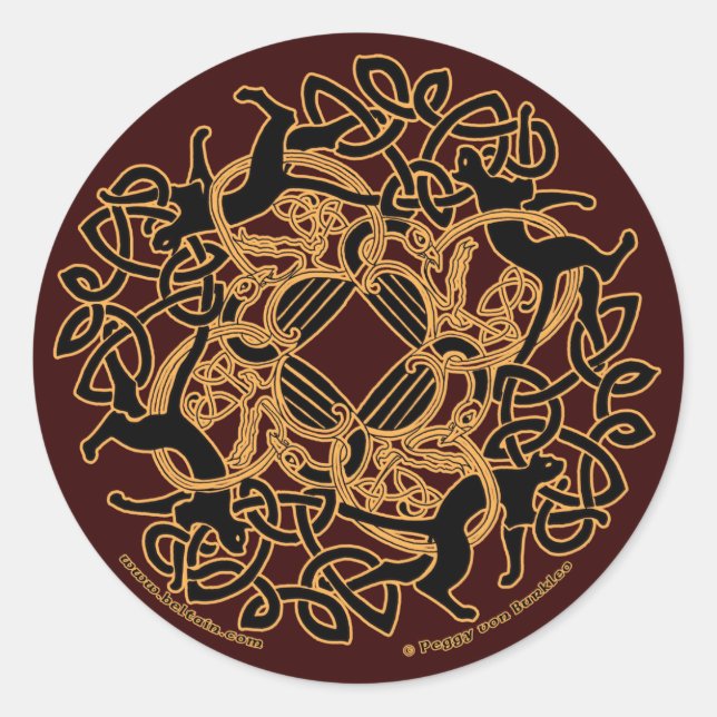 Adesivo Redondo Samhain Celtic Cats Knotwork Stickers (Frente)