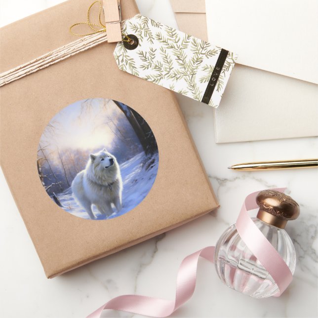 Adesivo Redondo Samoia, deixe nevar o Natal (Presentear)