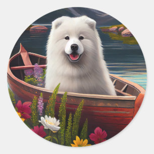Adesivo Redondo Samoyed em um Paddle: Uma Aventura Cênica