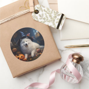 Adesivo Redondo Samoyed Pumpkins Halloween Scary