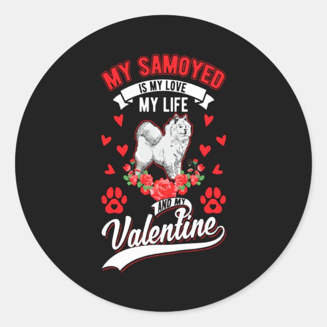 Adesivo Redondo Samoyed Valentines Day Samoyed 1  (Frente)
