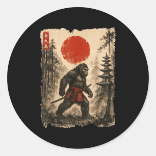 Adesivo Redondo Samurai Bigfoot Japonês Vintage Sasquatch Ukiyo-e