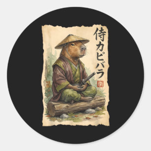 Adesivo Redondo Samurai Capivara Arte Japonesa Gráfico Vintage Eng