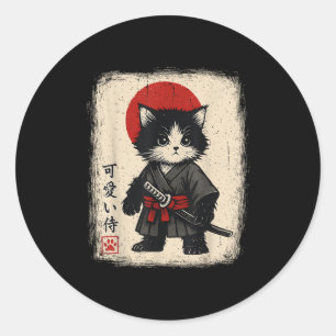 Adesivo Redondo Samurai Cat Japonês Vintage Kawaii Cats Engraçados