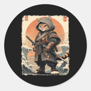 Adesivo Redondo Samurai Cat Katana Cheio Guerreiro Guerreiro do Ex