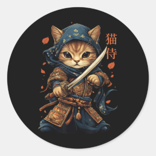 Adesivo Redondo Samurai Cat Tattoo Kawaii Ninja Cat W