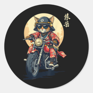 Adesivo Redondo Samurai Cat Warrior do Japão Tattoo Kawaii Nin