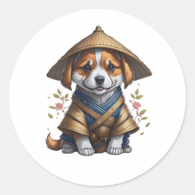 Adesivo Redondo Samurai Corgi Puppy (Frente)