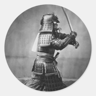 Adesivo Redondo Samurai do vintage com espada e punhal