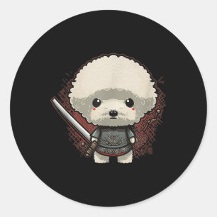 Adesivo Redondo Samurai Dog Tattoo, Vintage Kawaii Ninja