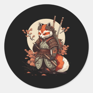 Adesivo Redondo Samurai Fox Warrior Japonês Ninja Fox Kawaii