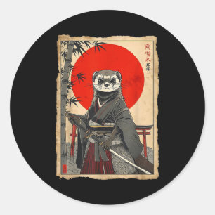Adesivo Redondo Samurai Furão Arte de Guerreiro Japonês Vintage An