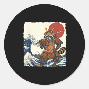 Adesivo Redondo Samurai guaxinim engraçado guerreiro japonês &