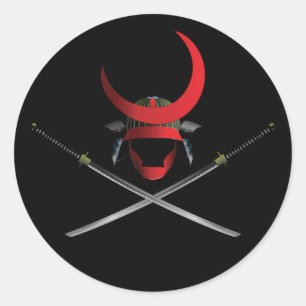 Adesivo Redondo Samurai Helmet e Swords