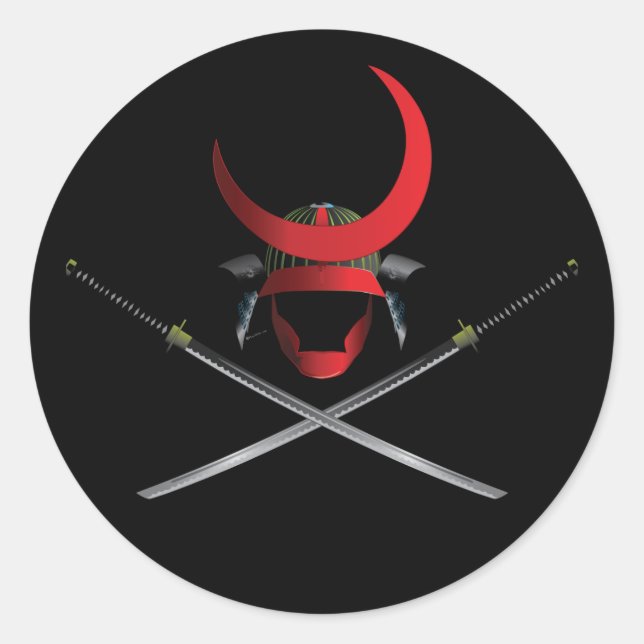 Adesivo Redondo Samurai Helmet e Swords (Frente)