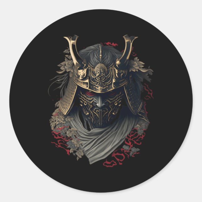 Adesivo Redondo Samurai Helmet Warrior Bushido Oni - Cultura Japon (Frente)
