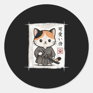 Adesivo Redondo Samurai Kitten Anime Japonês Kawaii Gatos Engraçad