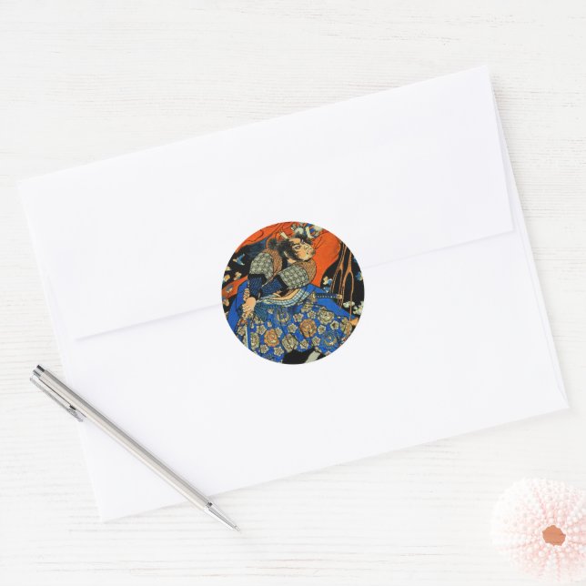 ADESIVO REDONDO SAMURAI LUTANDO CONTRA MONSTRO (Envelope)