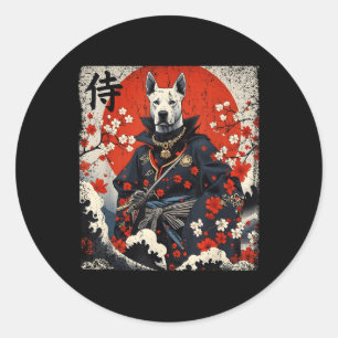 Adesivo Redondo Samurai Pitbull japonês Tattoo Kawaii Ukiyo-e Nin