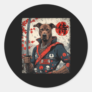 Adesivo Redondo Samurai Pitbull japonês Tattoo Kawaii Ukiyo-e Nin