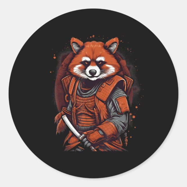 Adesivo Redondo Samurai Red Panda Japonês (Frente)
