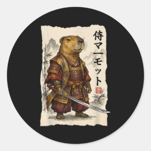 Adesivo Redondo Samurai Toupeira Arte Japonesa Guerreiro Amor Anim