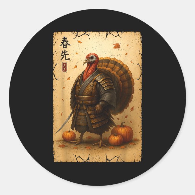 Adesivo Redondo Samurai Turkey Thanksgiving Japanese Warrior Anime (Frente)