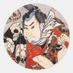 Adesivo Redondo Samurai Vestindo um padrão crânio